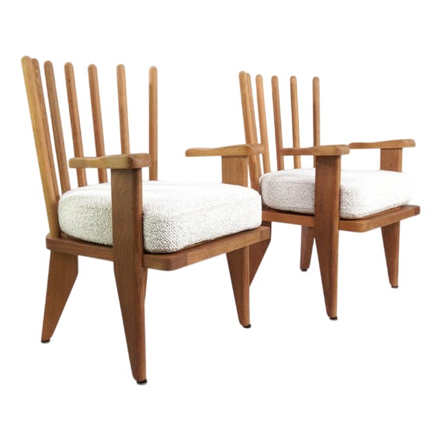 Oak and Fabric Dining Chairs attributed to Guillerme et Chambron for Votre Maison, 1960s, Set of 2 For Sale