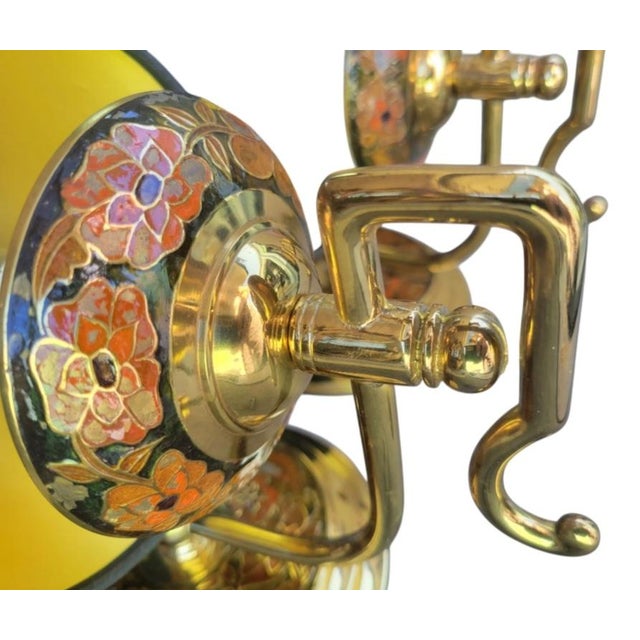 Vintage Brass Cloisonne Black Red Chinoiserie Wall Sconce Lamps- A Pair For Sale - Image 9 of 10