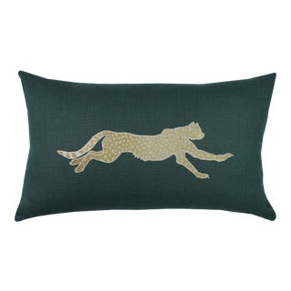 Hollywood Regency Emerald Green and Gold Cheetah Lumbar Pillow For Sale