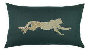 Hollywood Regency Emerald Green and Gold Cheetah Lumbar Pillow