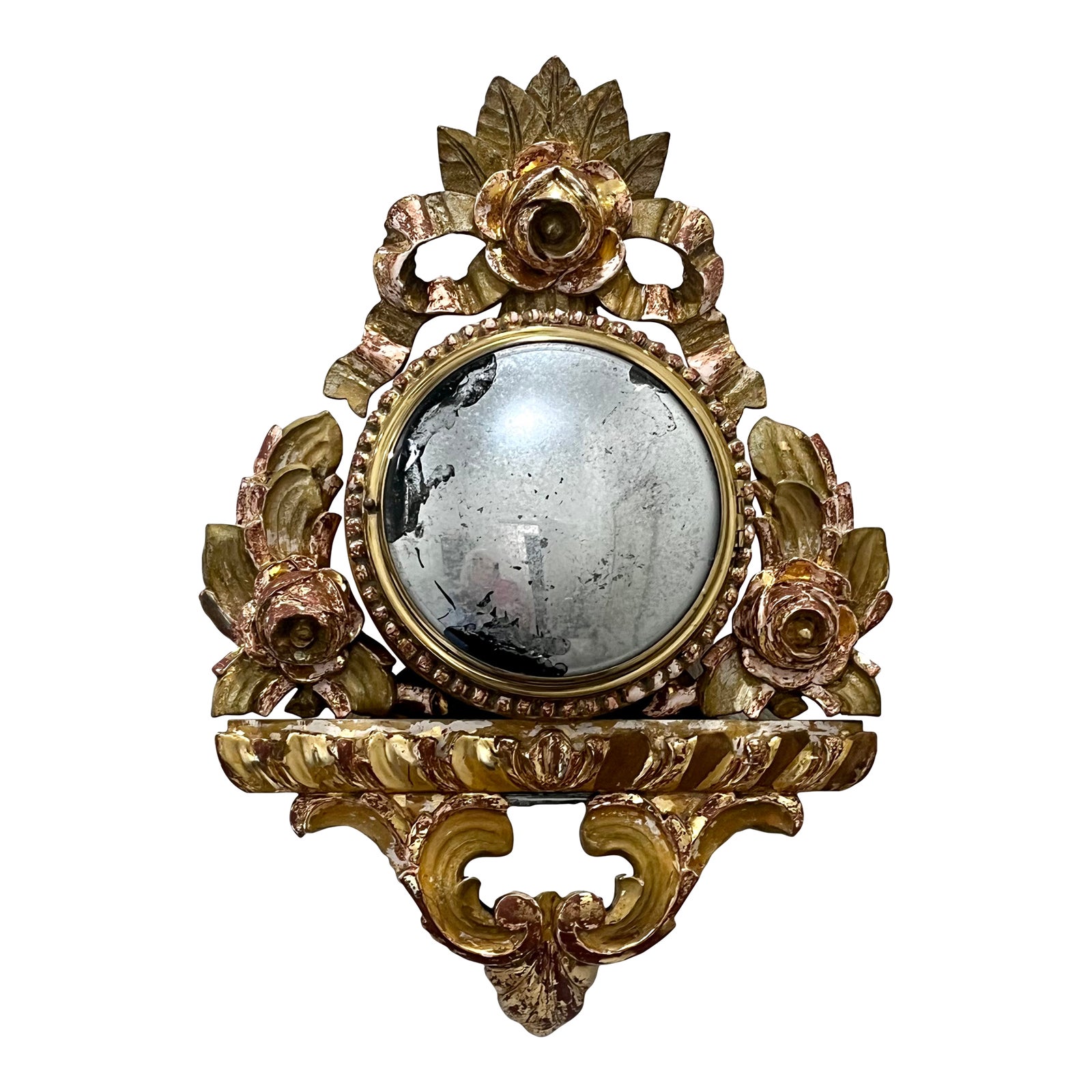Antique French Gilt Wood Clock Case W/Mirrored Convex Glass Finish ...