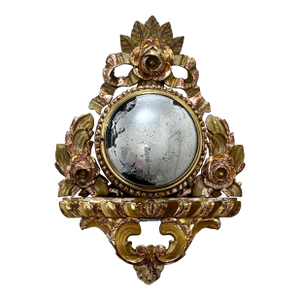 Antique French Gilt Wood Clock Case W/Mirrored Convex Glass Finish