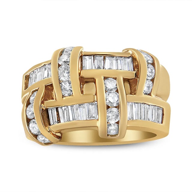 Embrace the timeless allure of our Round and Baguette Diamond Lattice Grid Design Ring Band, a true testament to elegance...