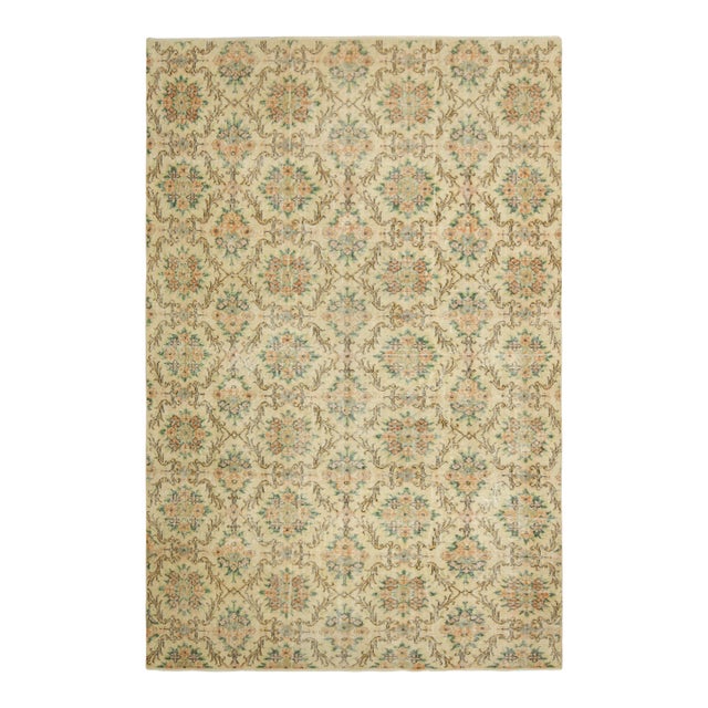 Vintage Zeki Müren Rug in Golden-Beige With Floral Patterns | Rug & Kilim For Sale