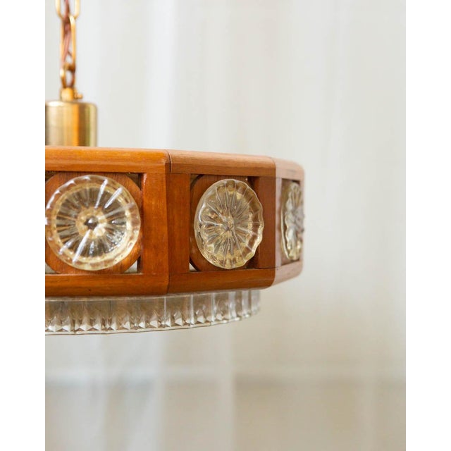Brown 1960s Carl Fagerlund for Orrefors Teak & Glass Chandelier For Sale - Image 8 of 9