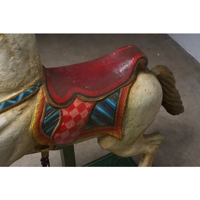 Gold Antique Hand-Painted Wooden Carousel Horse with Saddle, 1920s For Sale - Image 8 of 12
