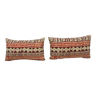 Red and Brown Vintage Decorative Lumbar Pillows - A Pair For Sale