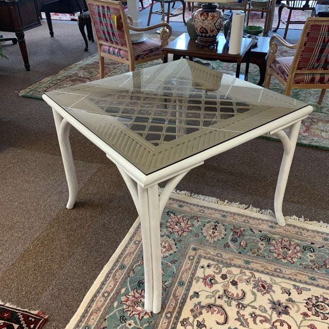 1970s White Rattan Table With Smoked Glass Top For Sale - Image 12 of 12