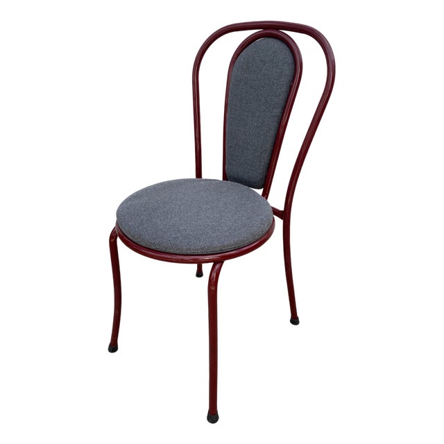 Burgundy Fabric and Metal Bistro Chair, 1990 For Sale