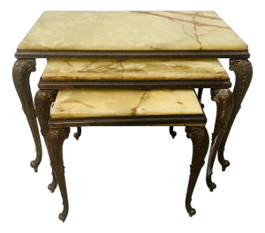 Nesting Tables in Onyx and Brass, Set of 3