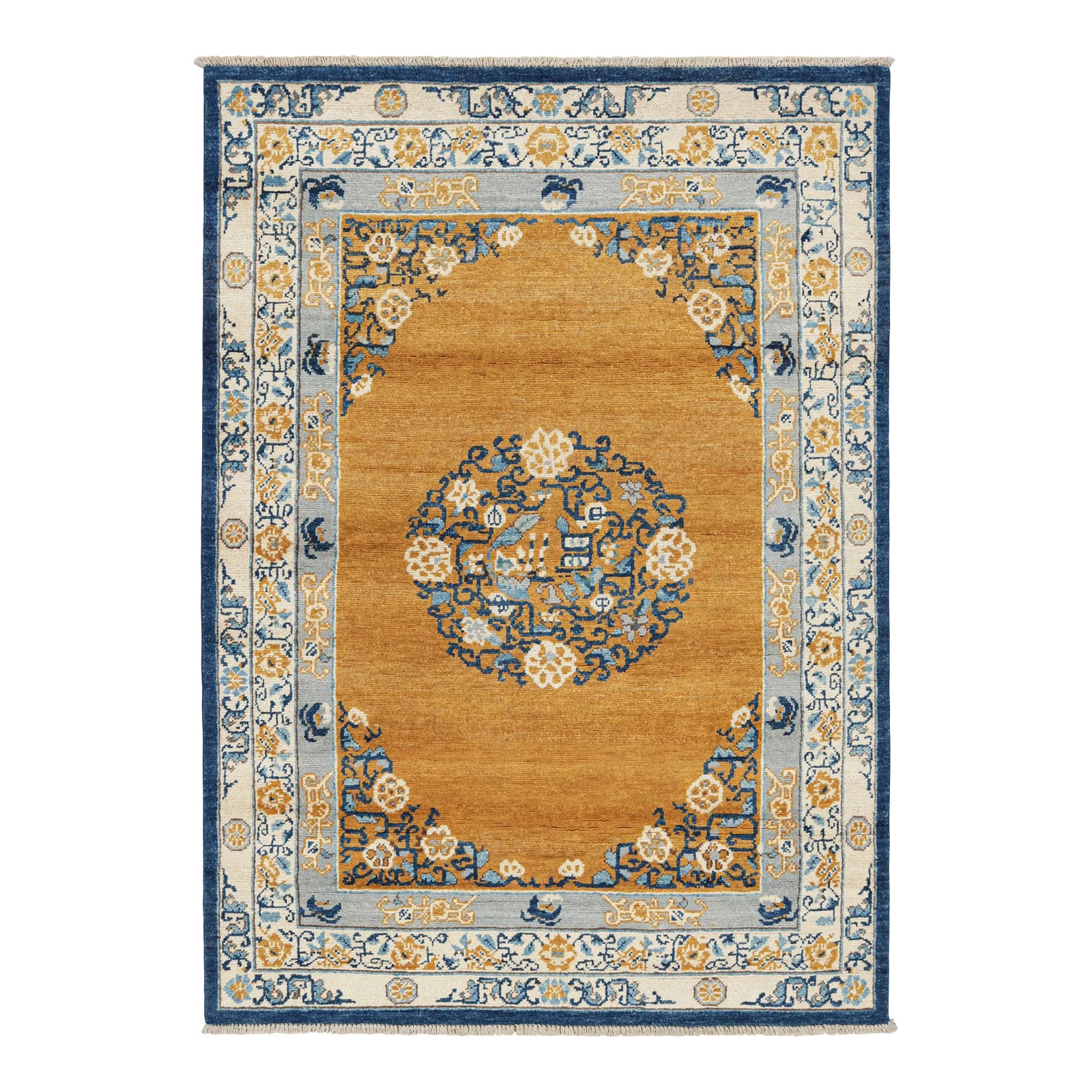 Rug & Kilim’s Art Deco Rug in Gold With Medallion and Floral Patterns ...