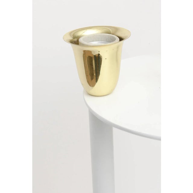 Mid Century Modern Parzinger Style Brass & White Lacquered Metal Tall Table Lamp, Restored For Sale - Image 9 of 11