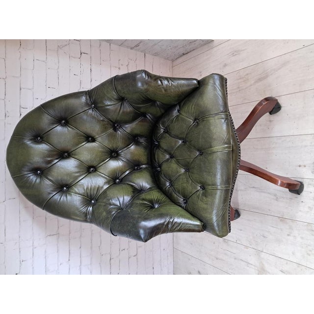 Vintage Chesterfield Style Chair in Green Leather, 1980s For Sale - Image 4 of 18