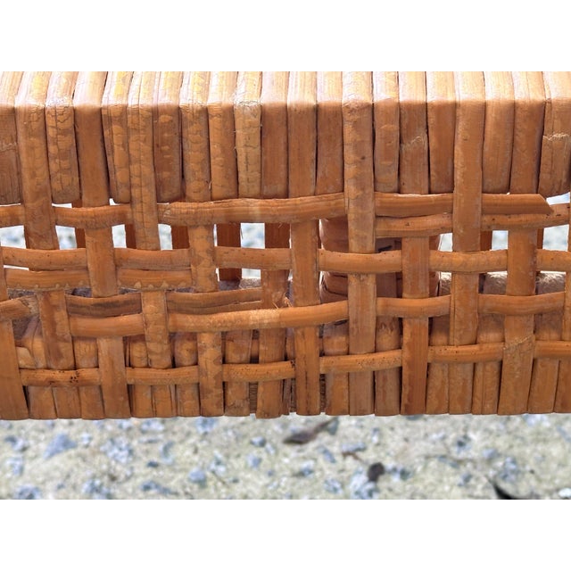 Woven Rattan Coffee Table With Glass Top Over Chevron Pattern For Sale - Image 11 of 12