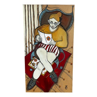 Claire Terrenoire, Woman Reading, 2000s, Paint on Panel For Sale