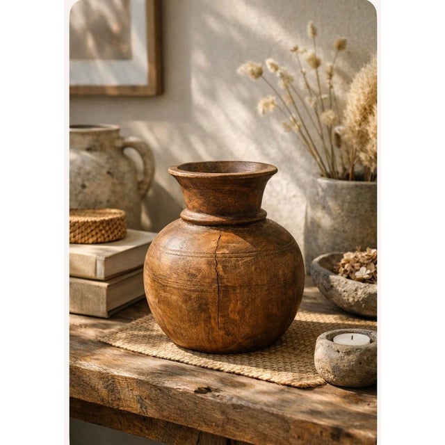 Hand Turned Wooden Vase/ Vessel. Made by Wood Turner Not Factory Made. Flared Rim , Hand Rubbed Finish. Mid 20th Century For Sale - Image 4 of 4
