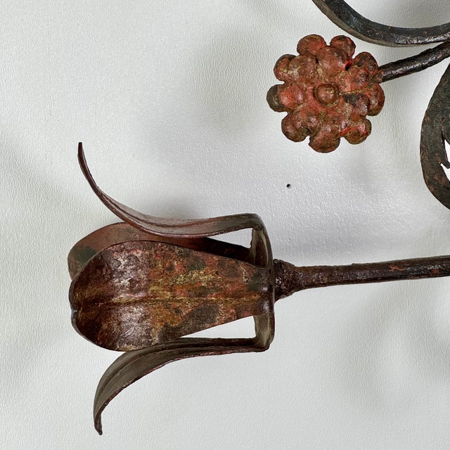 Metal Vintage Architectural Salvage Wrought Iron & Brass Wall Decor With Floral and Scroll Motif For Sale - Image 7 of 8