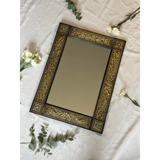 Metal Large Vintage Turquoise Mirror For Sale - Image 7 of 7