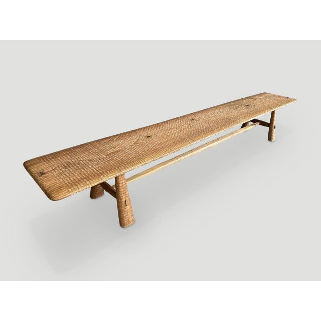 Andrianna Shamaris Impressive Minimalist Carved Long Teak Wood Bench For Sale - Image 18 of 18