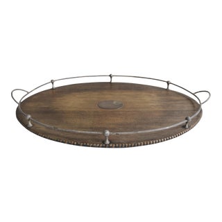 Antique English Wood & Silverplate Gallery Serving Tray With Handles For Sale