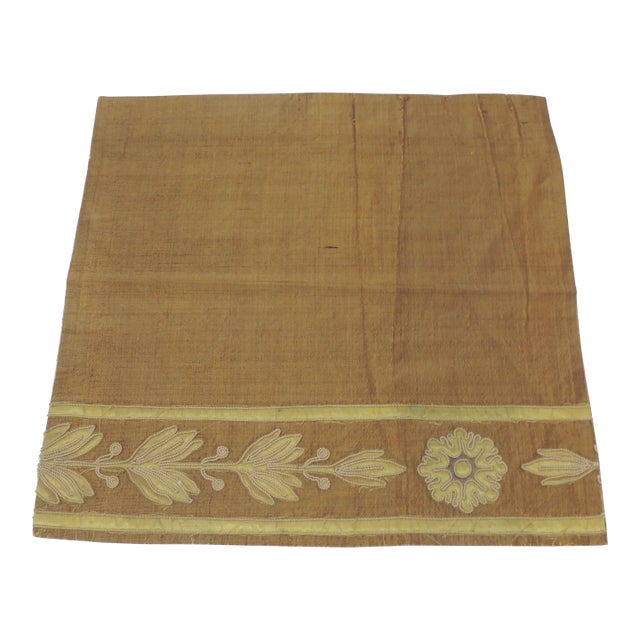 19th C. Antique Gold Silk Applique Style Embroidered Textile Fragment For Sale
