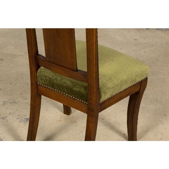 Set of 10 Mid-19th Century French Directoire Walnut Dining Chairs in Olive Green For Sale - Image 17 of 18
