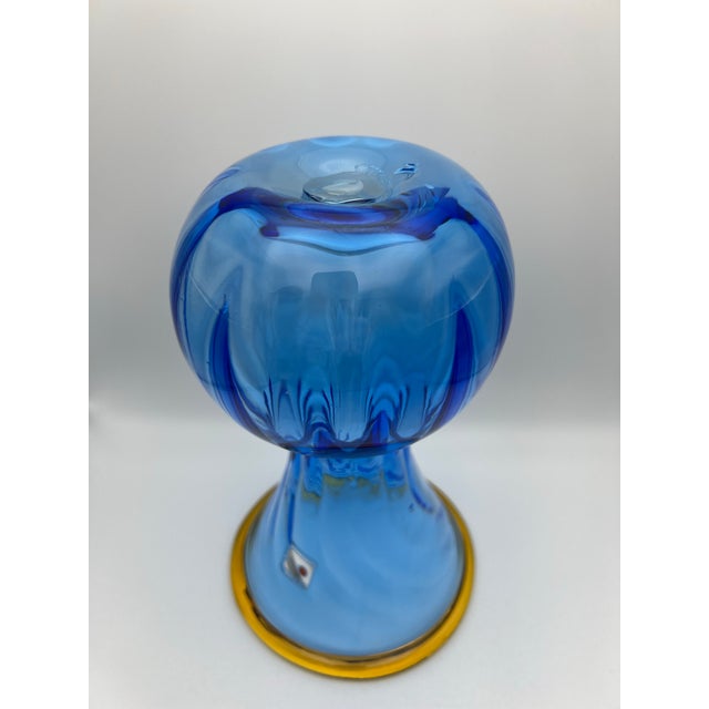 Vintage Blenko Hand-Blown Cobalt Blue Art Glass Vase With Amber Rim, Mid-Century Modern For Sale In Seattle - Image 6 of 10