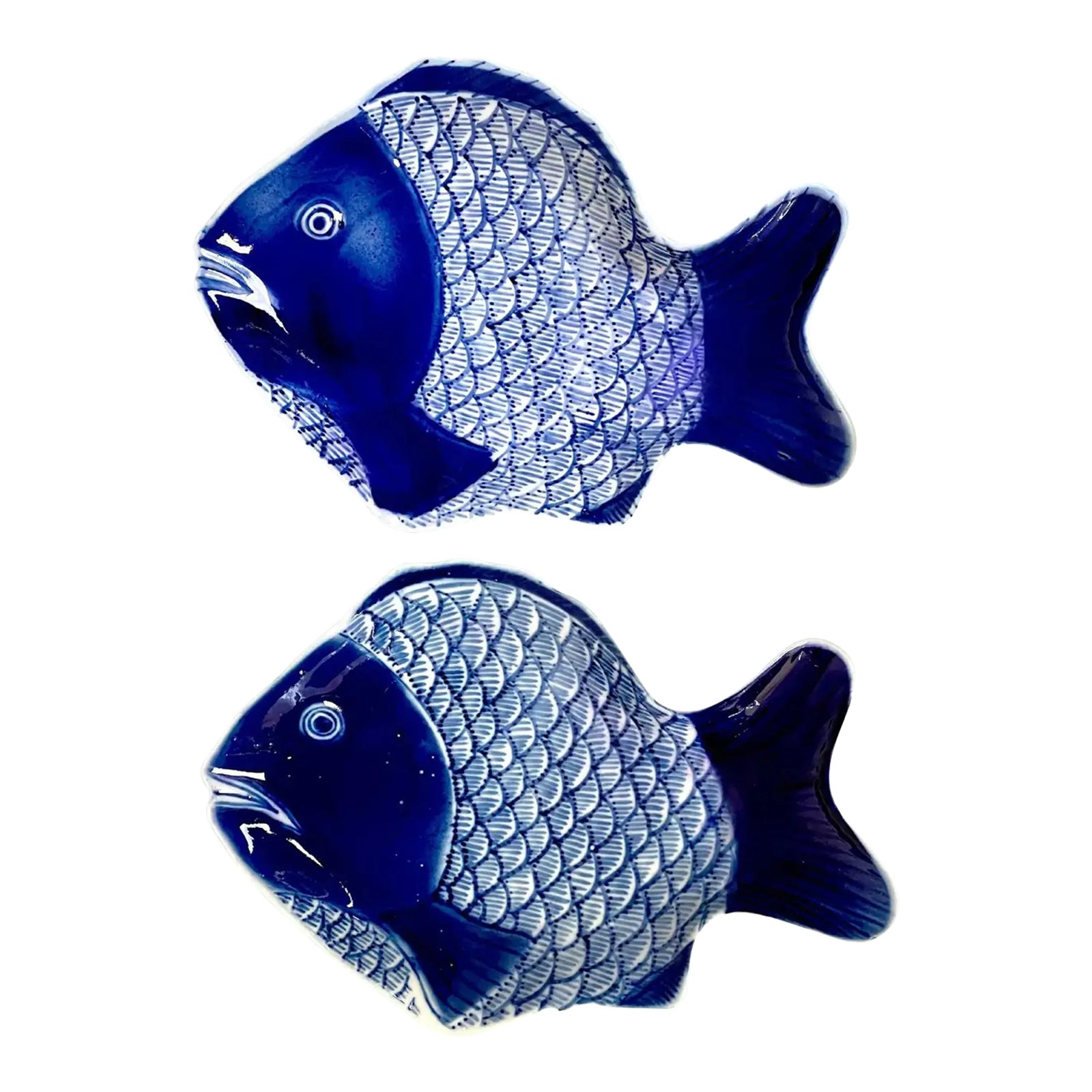 Meiji Period Fukagawa Blue & White Fish Plates Chairish