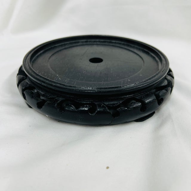Chinoiserie Ebony Wooden Vase / Figurine Platform With Pierced Edge