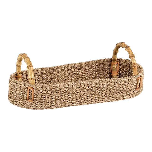 Timor Multipurpose Abaca Tray with Bamboo Handles, Small For Sale