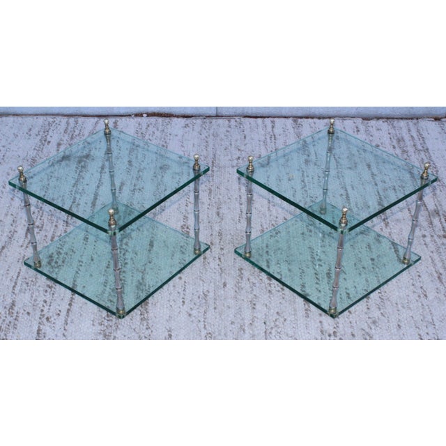 Transparent Faux Bamboo Two-Tier End tables by Baker - A Pair For Sale - Image 8 of 13