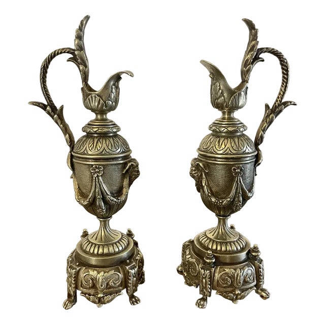 Victorian Ornate Brass Ewers, 1860s, Set of 2 For Sale