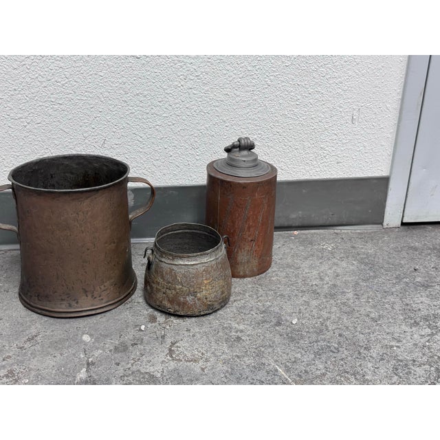 Antique Metal Vessels, Set of Three For Sale - Image 11 of 12