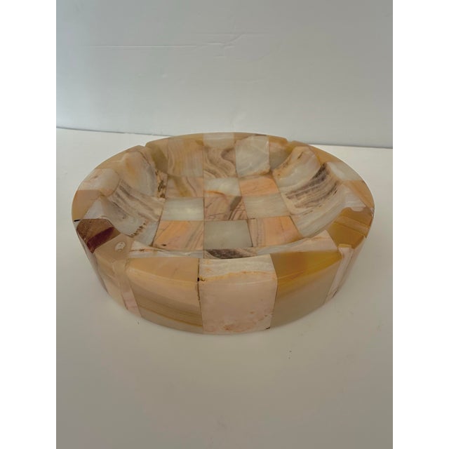 Mid 20th Century Large Vintage Onyx Checkerboard Pattern Ashtray Catchall For Sale - Image 5 of 10