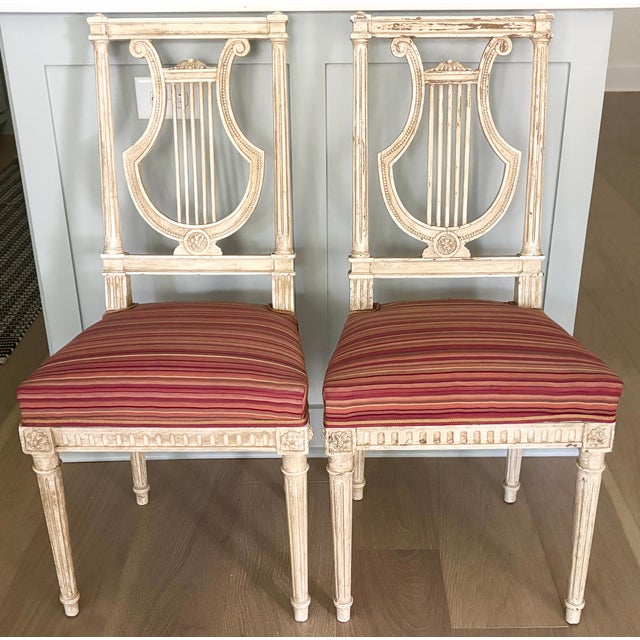Late 19th Century Louis XVI Style Painted Lyre Back Chairs - A Pair For Sale - Image 11 of 17