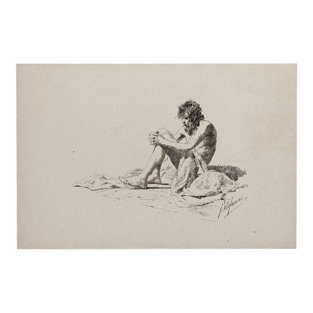 The Beggar Woodcut Print by Attilio Stefanori, 1880 For Sale