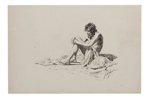 The Beggar Woodcut Print by Attilio Stefanori, 1880
