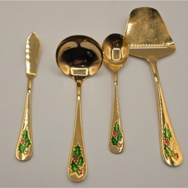 Contemporary VTG Hollyberry 4 Piece Serving Set Gold Tone JCPenney No. 1006 For Sale - Image 3 of 12