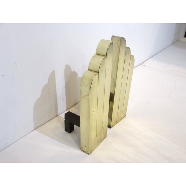 Art Deco Art Deco Brass Andirons in the Style of Donald Deskey For Sale - Image 3 of 13