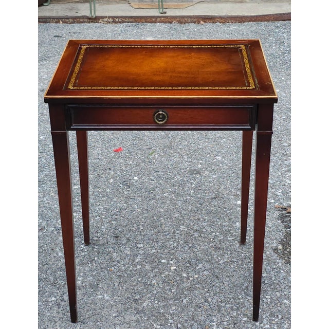 Hollywood Regency Mid 20th Century Gordon's Fine Furniture Genuine Mahogany and Leather Side Table For Sale - Image 3 of 11