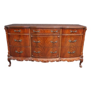 Mid 20th Century Mahogany Serpentine Front Dresser With Claw & Ball Feet For Sale
