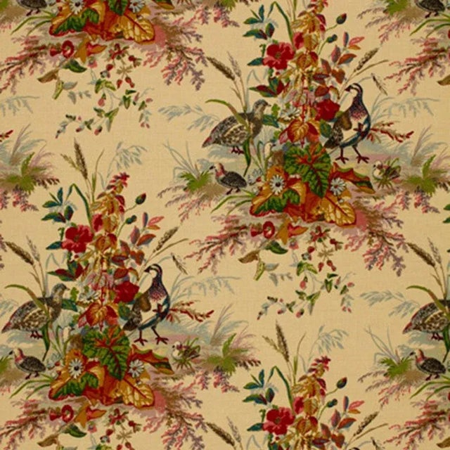 Sample- Schumacher Quail Meadow Fabric in Summer For Sale