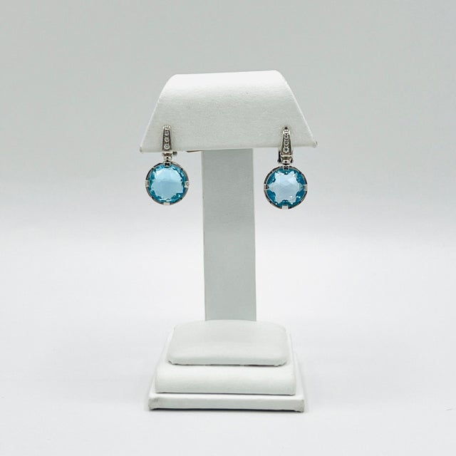 Modern Estate Bulgari Round Blue Topaz Serpenti Dangle Earrings in 18k White Gold, A Pair For Sale - Image 3 of 9