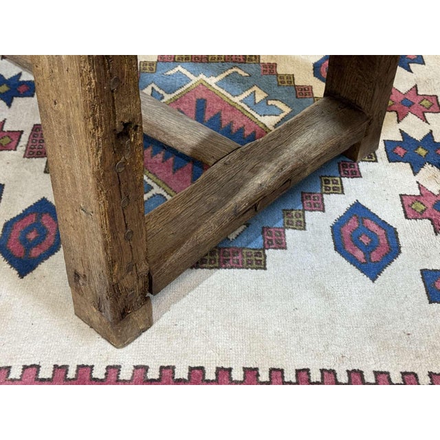 Console - raw oak carpenter's workbench from the 1930s - L=2m07, D=67.5cm, H=76cm.
