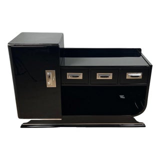 Art Deco Black Lacquered Sideboard with Dry Bar, France, 1930s For Sale