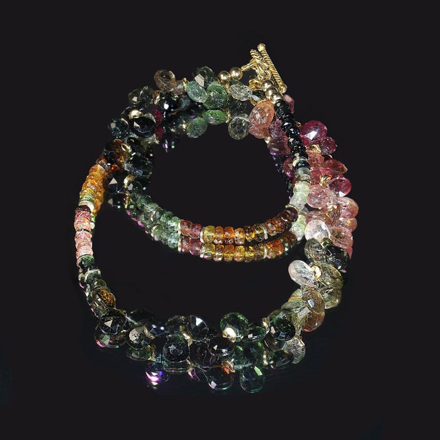 2020s Ajd 18 Inch Multi Color Tourmaline Necklace With Goldy Accents For Sale - Image 5 of 6
