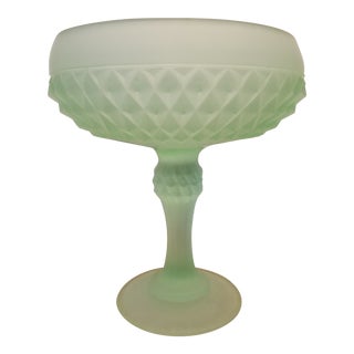 Vintage Indiana Glass Diamond Point Green Frosted Candy Dish For Sale