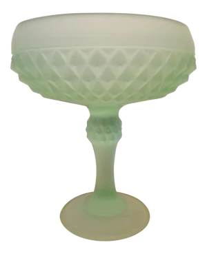 Vintage Indiana Glass Diamond Point Green Frosted Candy Dish