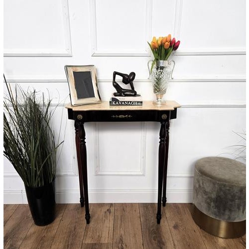 1950s Mid-Century Italian Wood Brass Wall Console Table with Marble Top, 1950s For Sale - Image 5 of 10