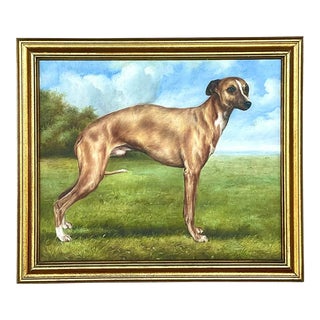 Vintage Regency Signed Oil Painting of Dog For Sale